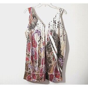 Lane Bryant Floral Paisley Sublimation Sleeveless Top V Neck Blouse 14/1…